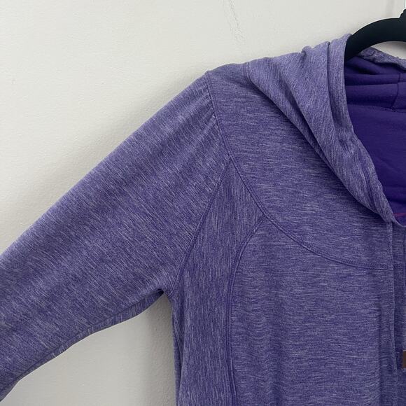 PrAna Women’s Ember Sweatshirt Cowl Neck Purple Kangaroo Pockets size M - Picture 3 of 7